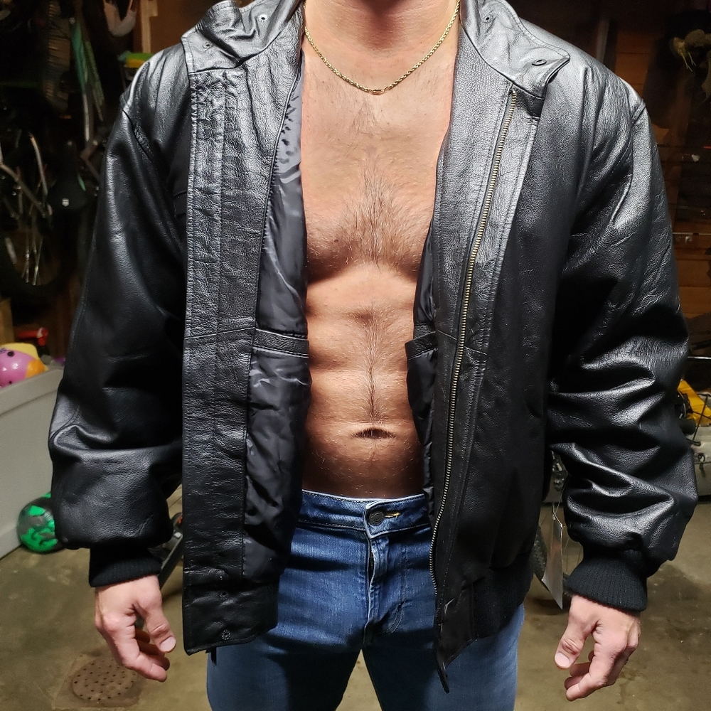 Mens Black Leather Coat!
